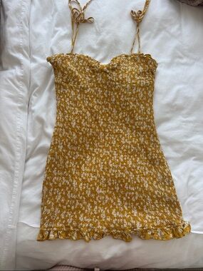 Mustard Floral Smocked Mini Dress with Tie Straps